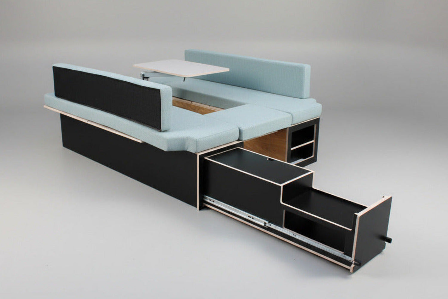 Camper Modul für Ford Transit Custom – Sitzgruppe, Bett & Auszugsküche (Queenply / Eiche)