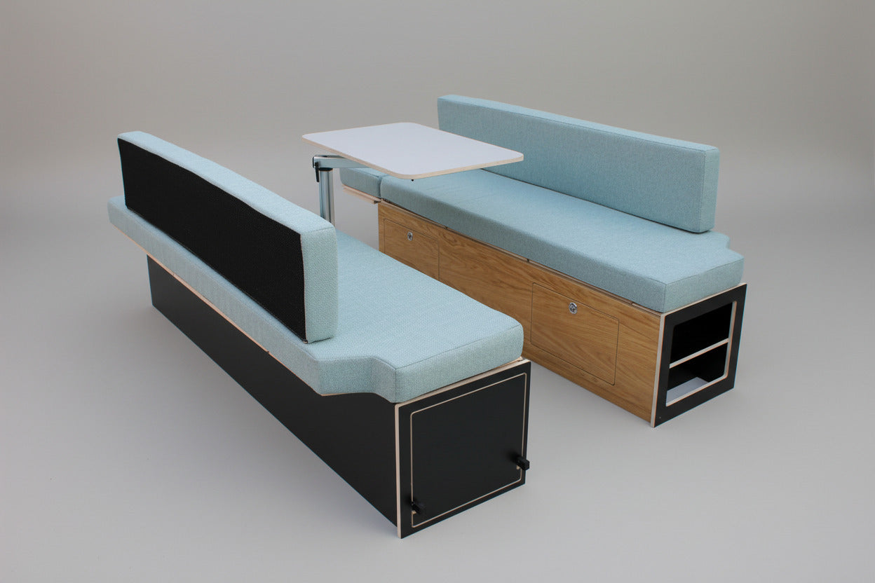 Camper Modul für Ford Transit Custom – Sitzgruppe, Bett & Auszugsküche (Queenply / Eiche)