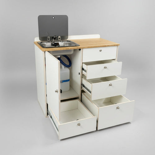 küchenmodul camper Camper Pro Küchenmodul mit 5 Schubladen, Spüle & Wassertanks – FM CamperVan