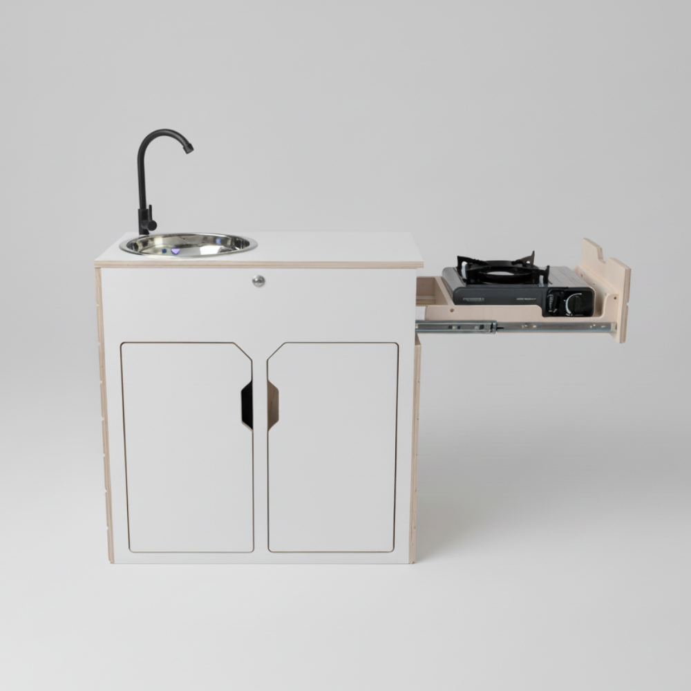 Kompaktes Küchenmodul für Camper & Vans - Campingküche handgefertigt, inkl. Wasser- & Kochsystem