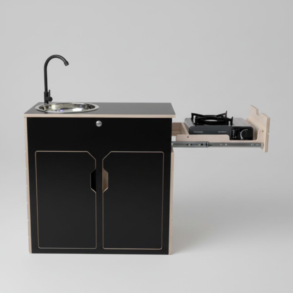 Kompaktes Küchenmodul für Camper & Vans - Campingküche handgefertigt, inkl. Wasser- & Kochsystem