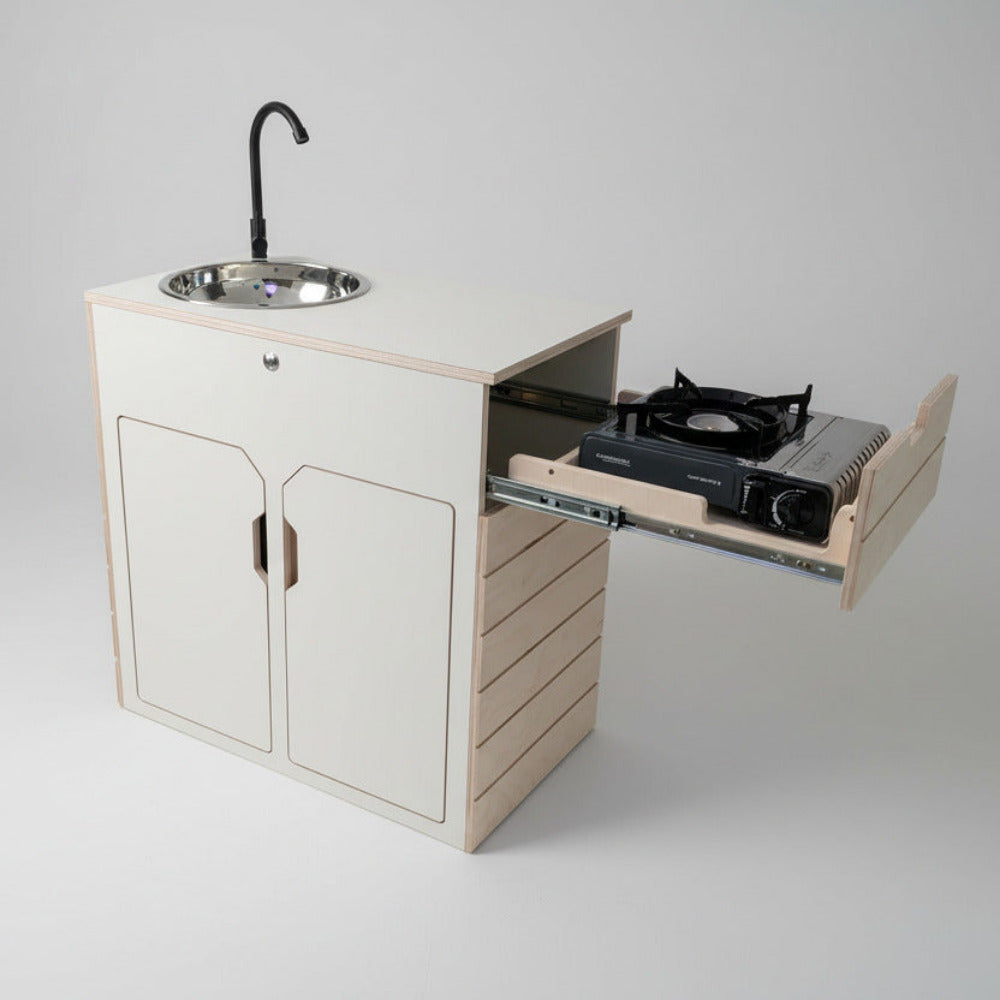 Kompaktes Küchenmodul für Camper & Vans - Campingküche handgefertigt, inkl. Wasser- & Kochsystem