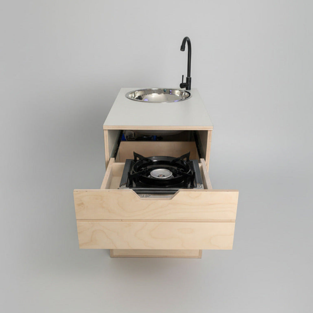 Kompaktes Küchenmodul für Camper & Vans - Campingküche handgefertigt, inkl. Wasser- & Kochsystem