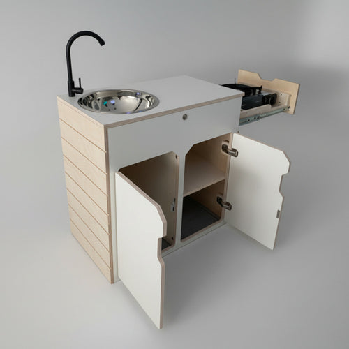 Kompaktes Küchenmodul für Camper & Vans - Campingküche handgefertigt, inkl. Wasser- & Kochsystem